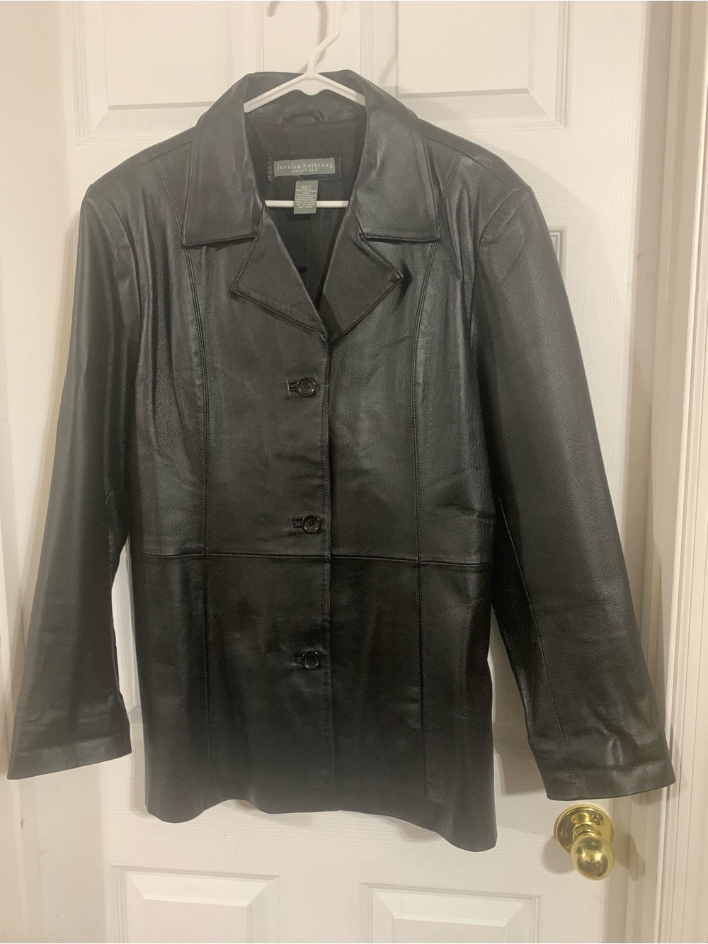 Women’s Black Leather Button-Front Jacket - St. John Bay